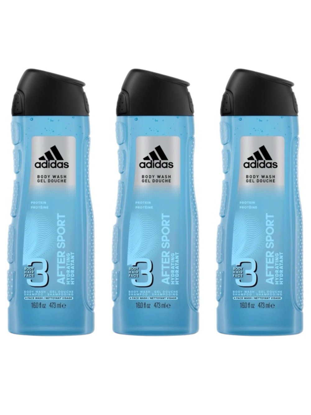 ADIDAS AFTER SPORT 3-IN-1 BODY WASH 473ML X3 - BRAND NEW